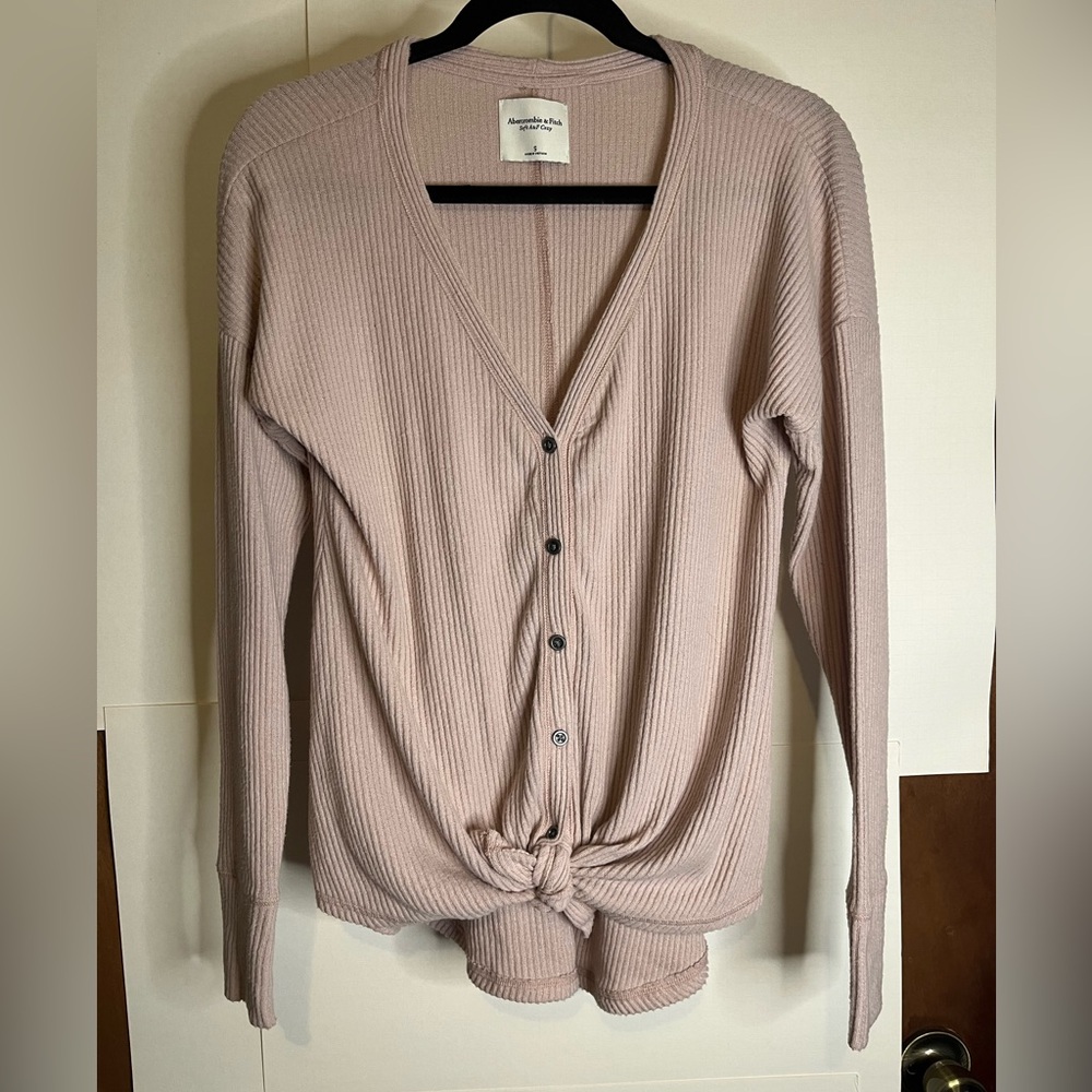 Abercrombie & Fitch Women’s S Pinky Nude Lightweight Cardigan Sweater Front Knot - Picture 1 of 8
